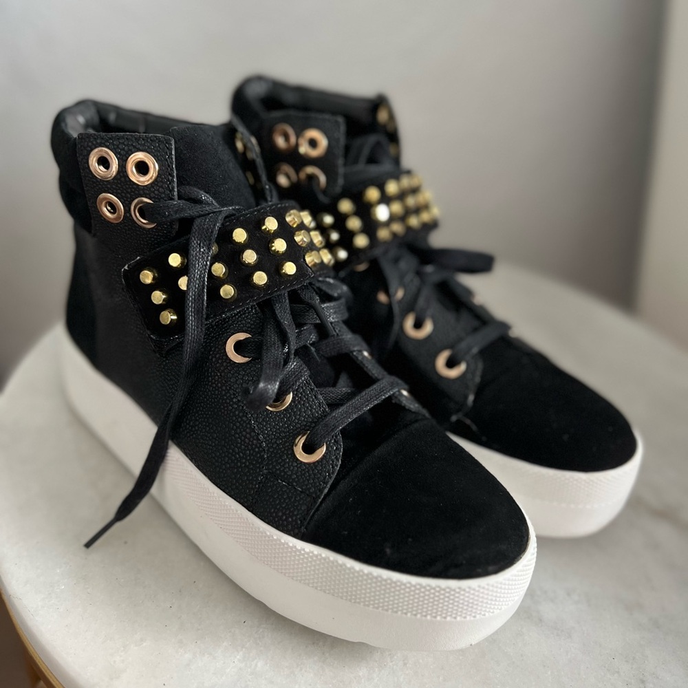 Donald J. Pliner Black and Gold Studded Sneakers
